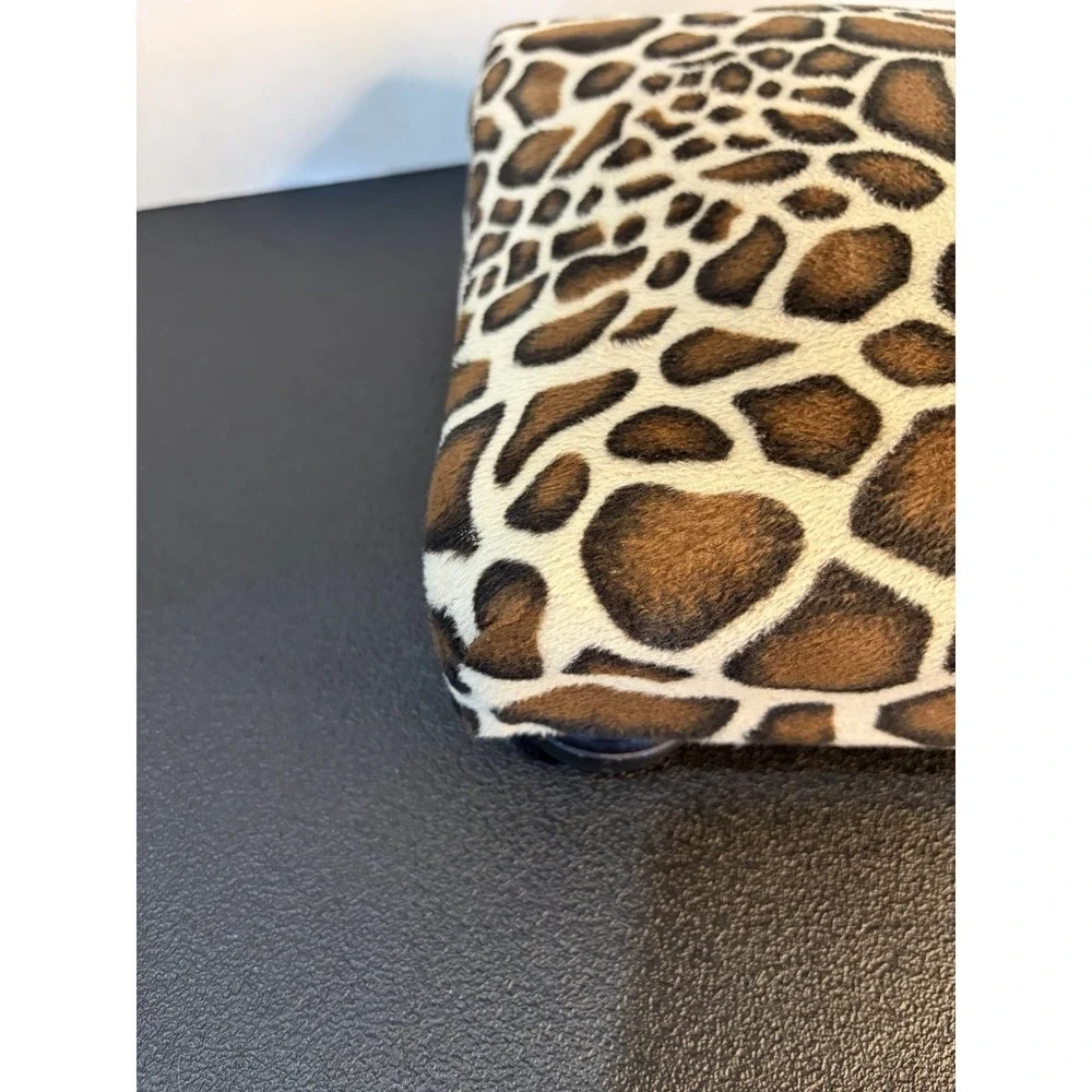 Giraffe Print Flannel Upholstered Foot Stool Ottoman Square Wood Vtg Y2K 12